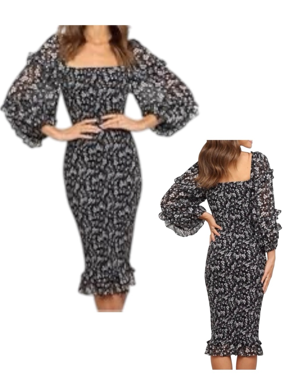 Petal & Pup black and white floral dress smocked and puff sleeves.